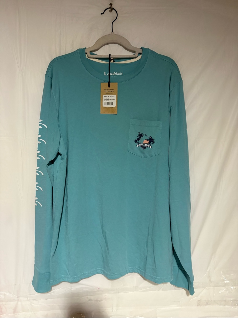 chubbies Teal Long-Sleeve Pocket Tee with Palm Graphic